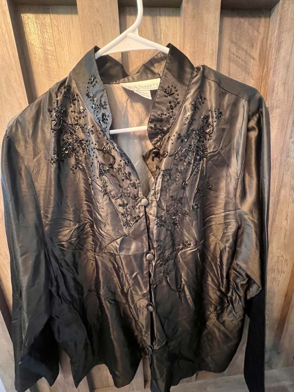 Diane von Furstenberg Silk Assets 100% Silk Beaded & Sequin Blouse Black Size L